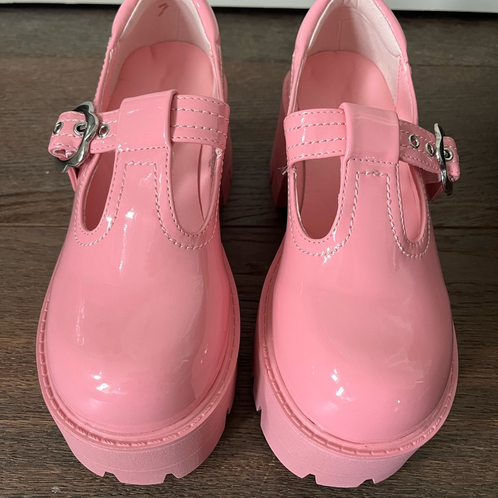 Dolls Kill Pink Platform T-Strap Shoes